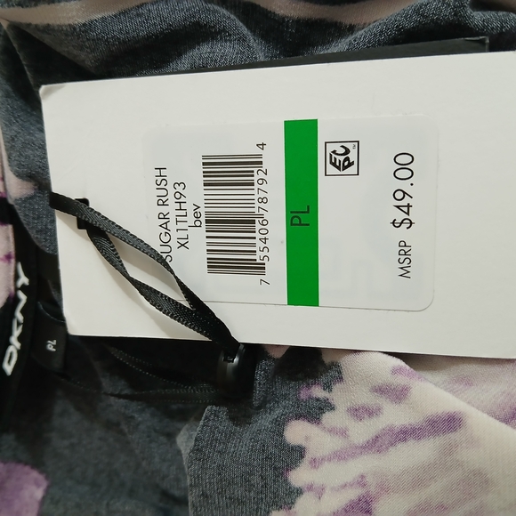 NWT DKNY Purple and Black Floral Faux Wrap Top Size Petite Large - Picture 4 of 4